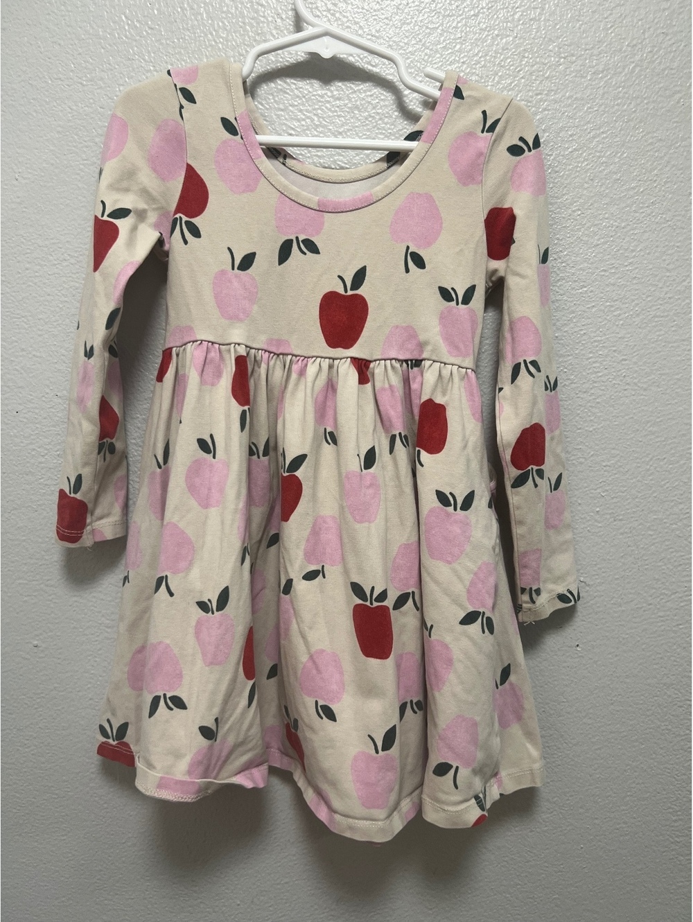 Quince Girls 4T pink apple print long sleeve dress